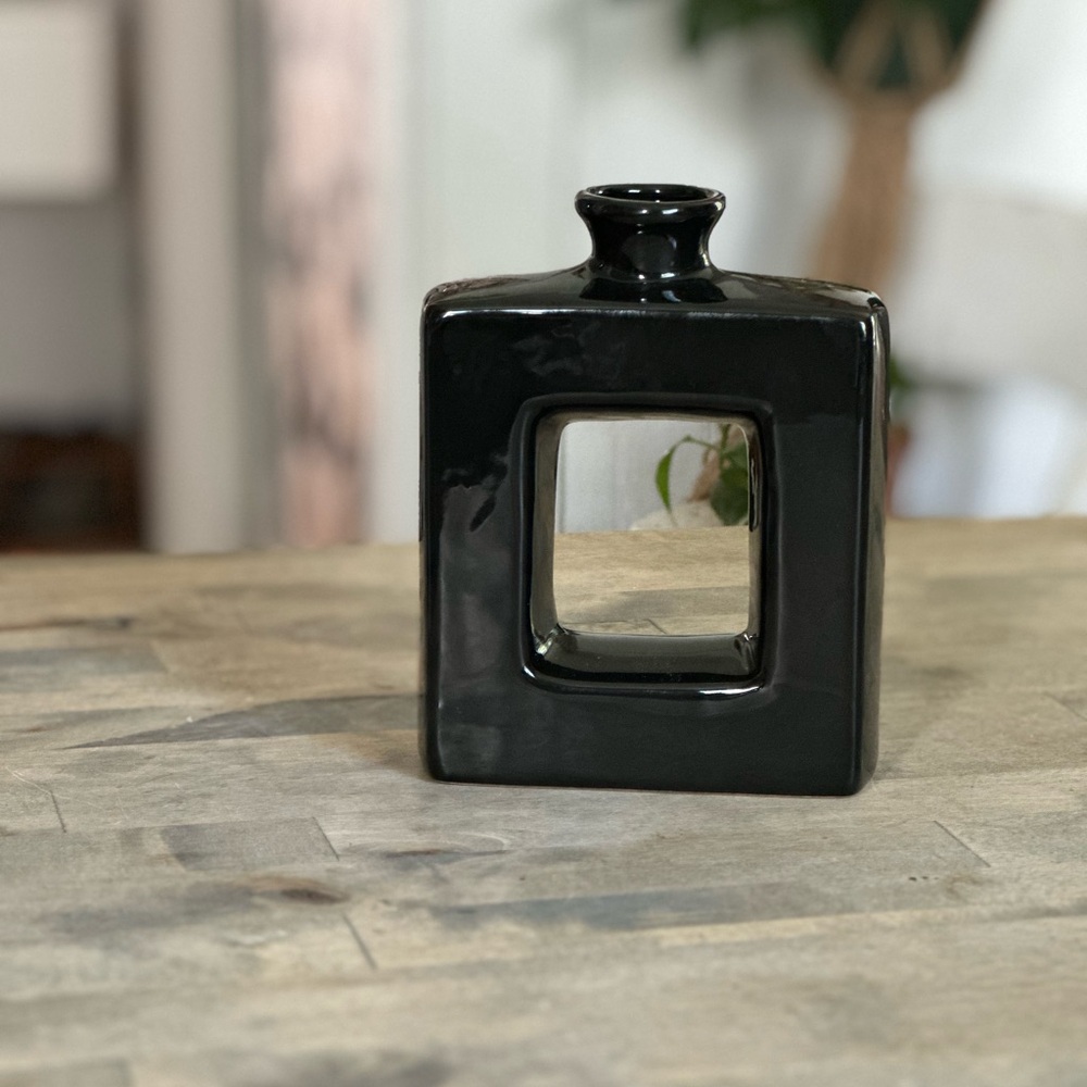 Vintage MCM square black ceramic vase